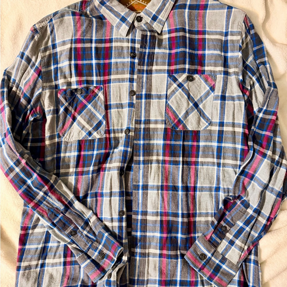 Red Camel Men's Flannel Button-Down Shirt - Blue, Red, Gray
